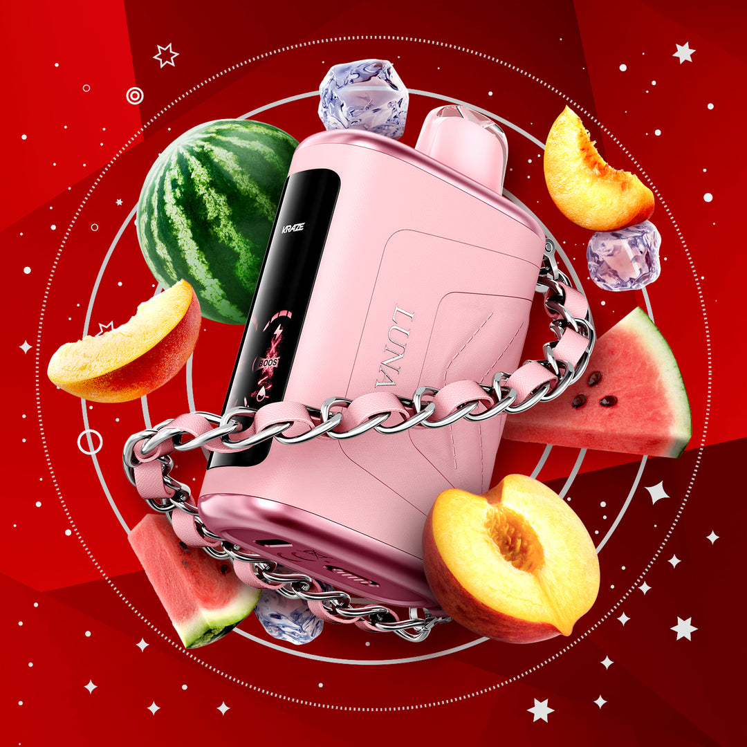 Ruby Peach Watermelon Ice - Kraze Luna 42k Puff Disposable Vape [Ontar Clear Sky Vapes Inc. Ruby Peach Watermelon Ice - Kraze Luna 42k Puff Disposable Vape [Ontar Clear Sky Vapes Inc.