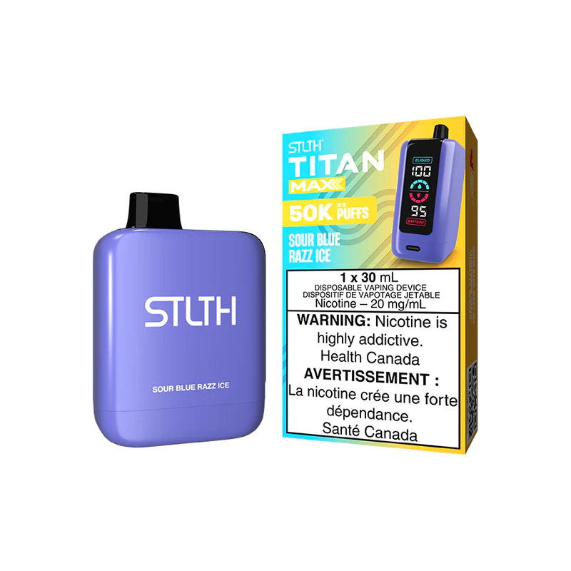 Sour Blue Razz Ice - STLTH Titan Max 30mL Rechargeable Disposable Vape [Ontario Stamp]