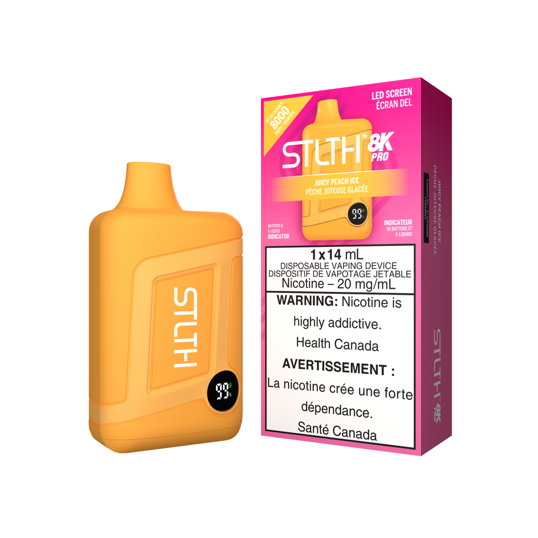 Juicy Peach Ice - STLTH 8K Pro 14mL Rechargeable Disposable Vape [Ontario Stamp]