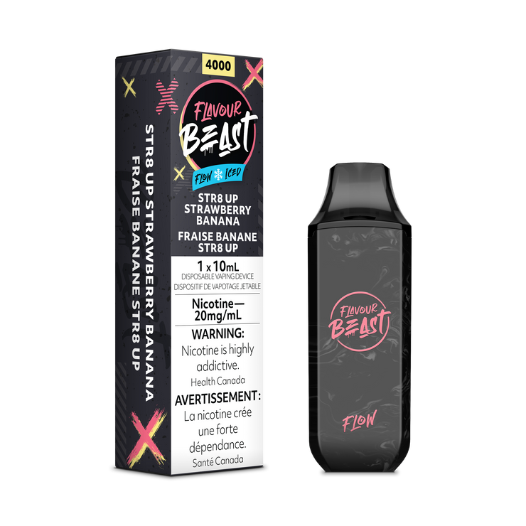 STR8 Up Strawberry Banana Iced - Flavour Beast Flow 4000p Rechargeable Disposable Vape